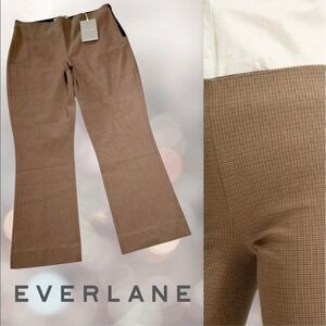 EVERLANE Women's The Kick Crop Work Pant Cocoa Brown Houndstooth Side Zip 10 NEW